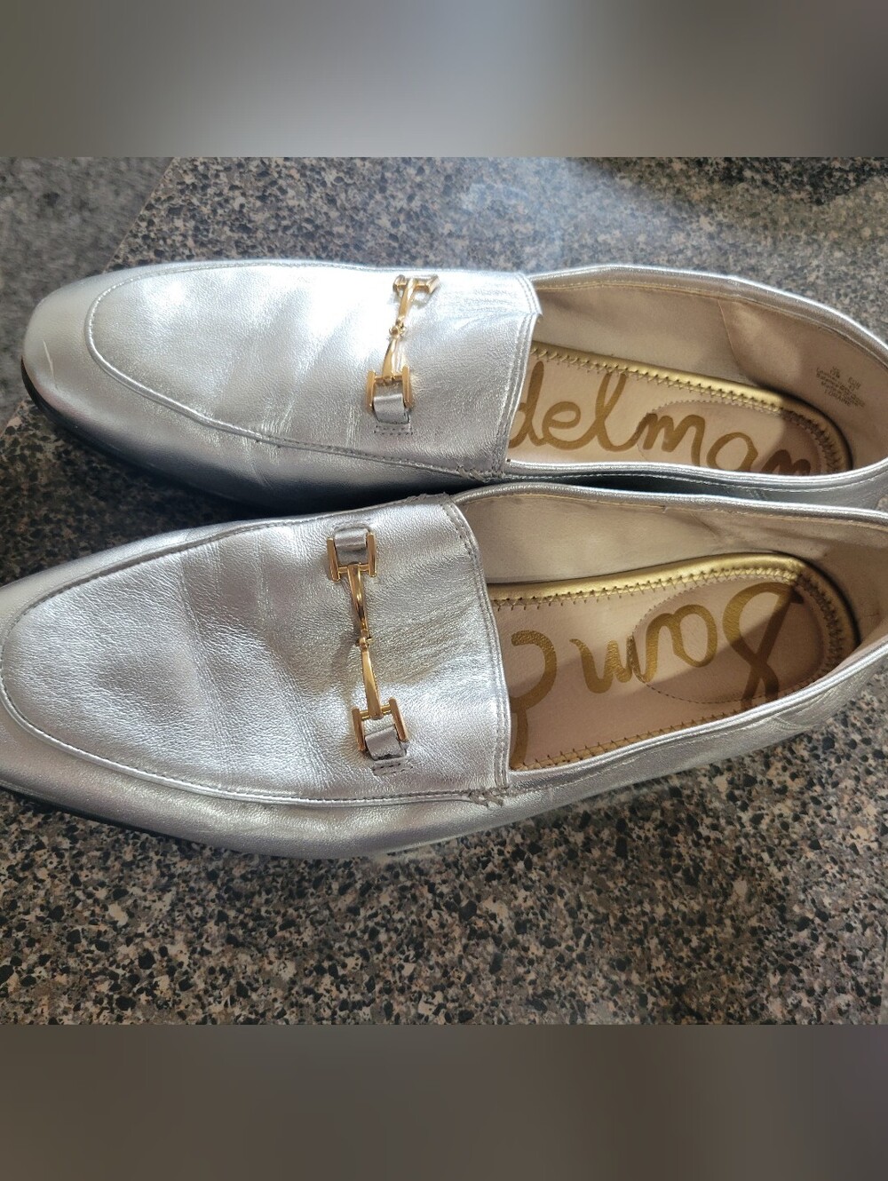 Sam Edelman Loraine Silver Leather Bit Loafers Women's Size 12 Flats Horsebit